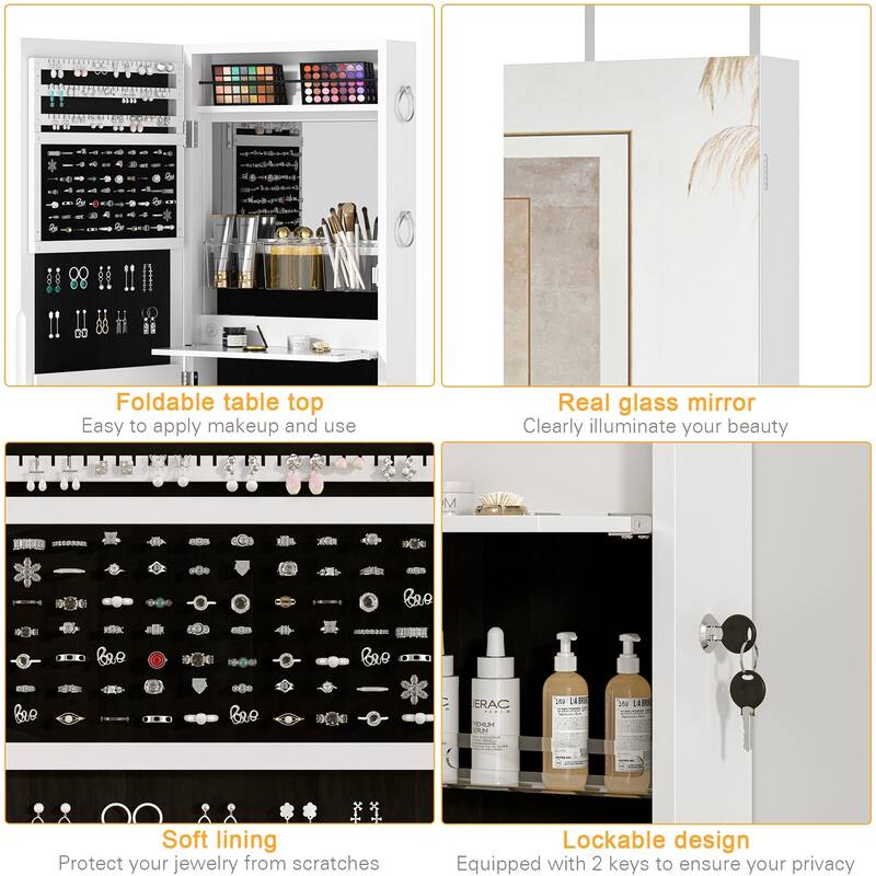 Javlergo Hanging Mirrored Jewelry Cabinet Wall/Door Mounted Lockable Armoire Organizer