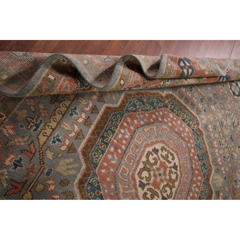 Gray Geometric Khotan Oriental Area Rug Hand-Knotted Wool Carpet - 8'9" x 12'3"