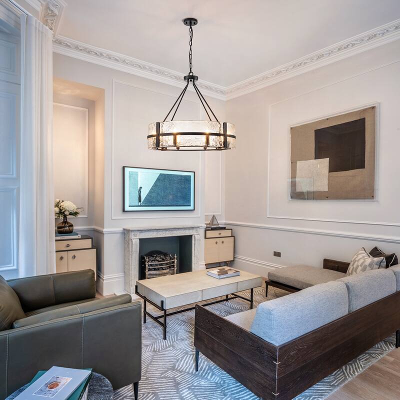 Dimmable Large Drum Glass Chandelier for Dining Room High Ceiling Living Room