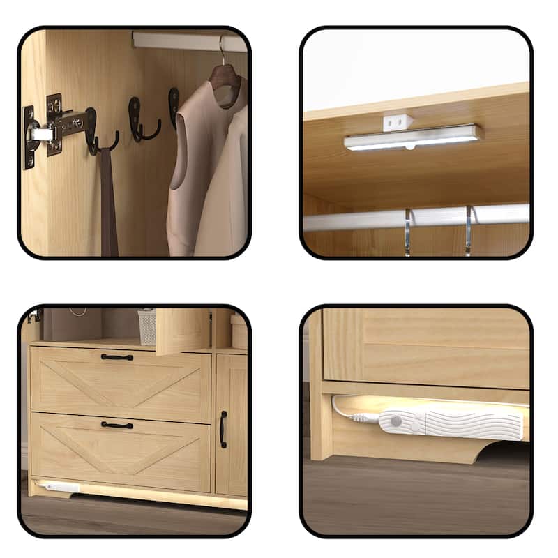 4-Door Wardrobe with LED Lights, Mirror, and 2 Drawers