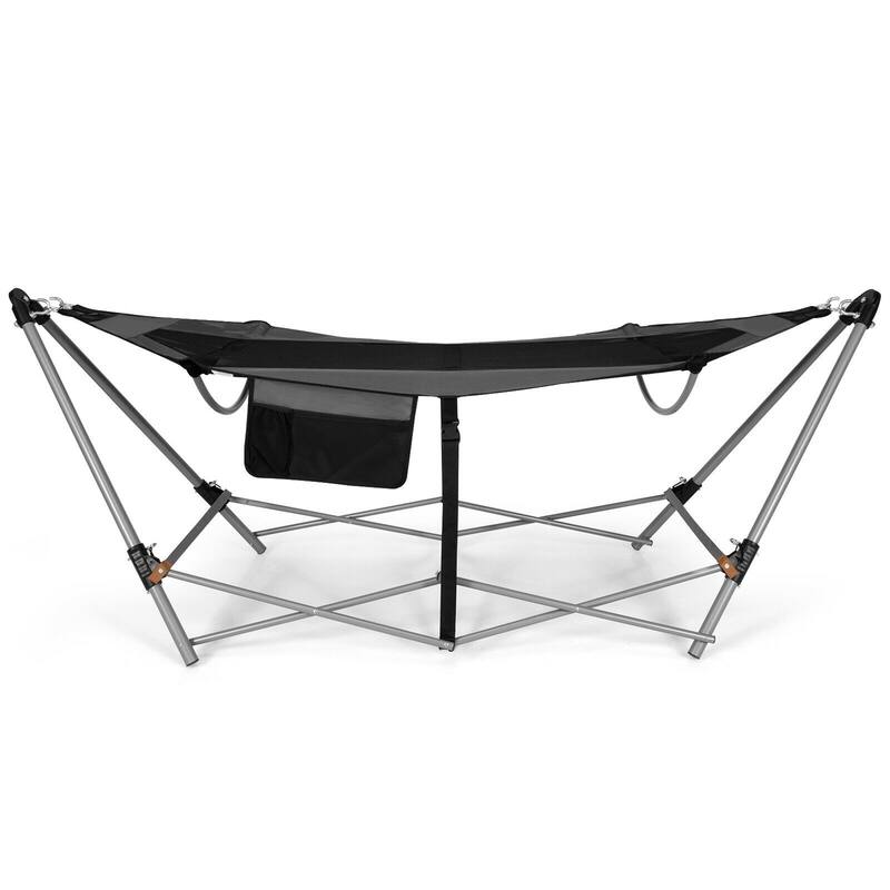 Gymax Folding Hammock Indoor & Outdoor Hammock with Side Pocket & Iron