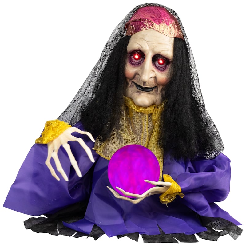 Lighted and Animated Fortune Teller Halloween Decoration - 20" - Multicolor Lights
