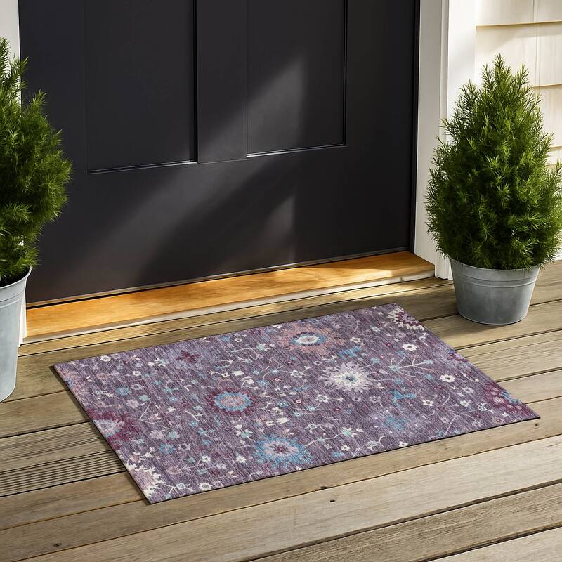 Machine Washable Indoor/ Outdoor Global Dillon Chantille Rug - Plum - 1'8" x 2'6"