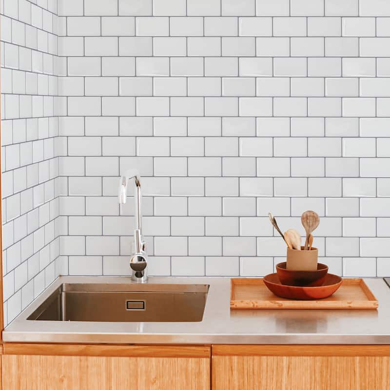 Art3d 12''x12'' Peel and Stick Backsplash Tile,Self-adhesive Subway Tiles for Kitchen,White with Gray Grout ,10pcs