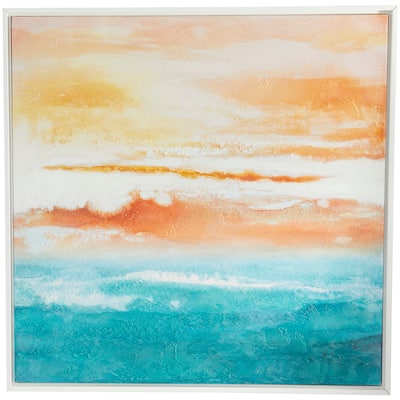 Canvas Landscape Abstract Sunset Framed Wall Art with White Frame - Multi Colored - Roche River Decor