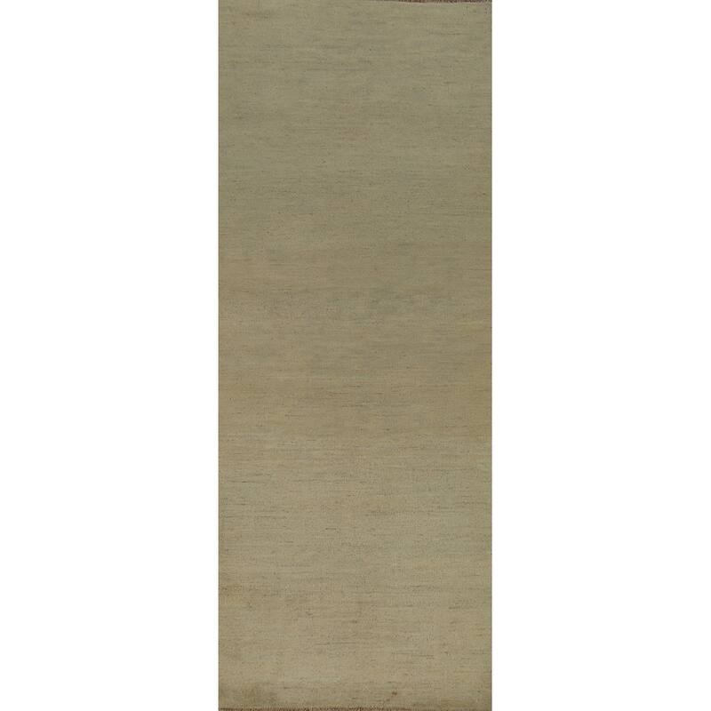 Hand Knotted Oriental 100% Wool Carpet Modern Modern Green Gabbeh Runner Rug - 9' 4'' X 2' 7''