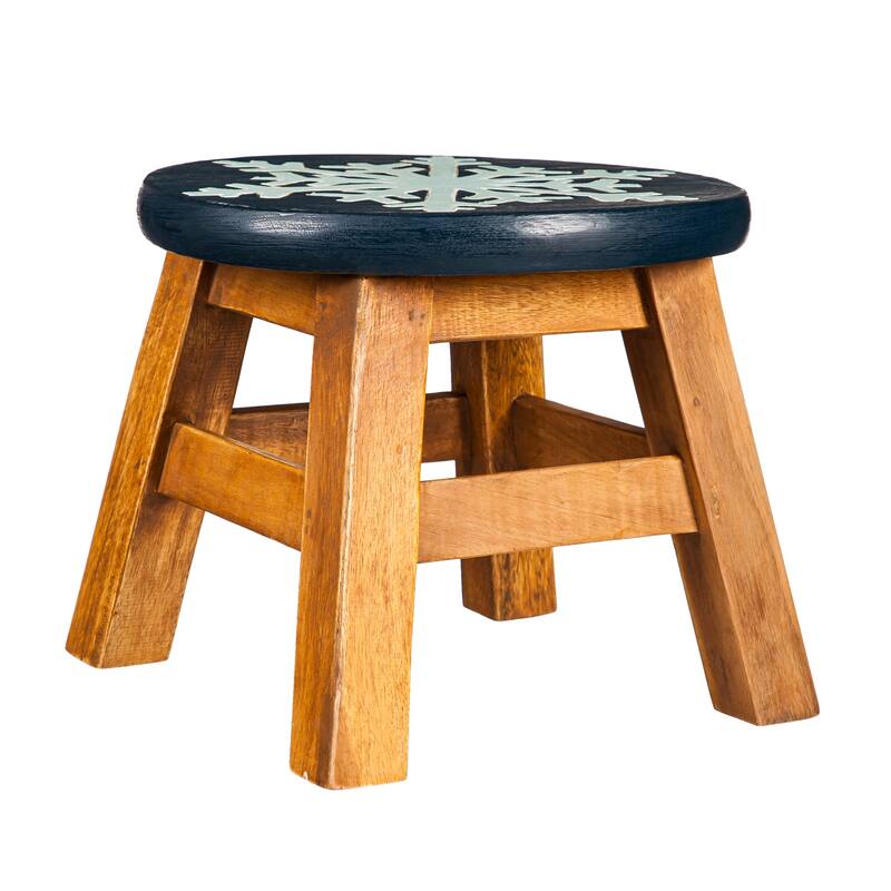 10 in. Hand-Carved Acacia Wood Holiday Footstool