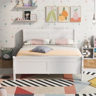 Wood platform bed with headboard and footboard for durability - Full Size, White