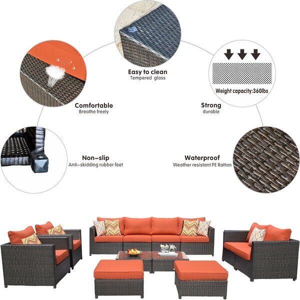 Xizzi Patio Furniture Pe Rattan Wicker Outdoor Furniture With Patio Furniture Covers And 4 Pillows 12 Pcs Blue No Assembly Required Furniture Conversation Sets