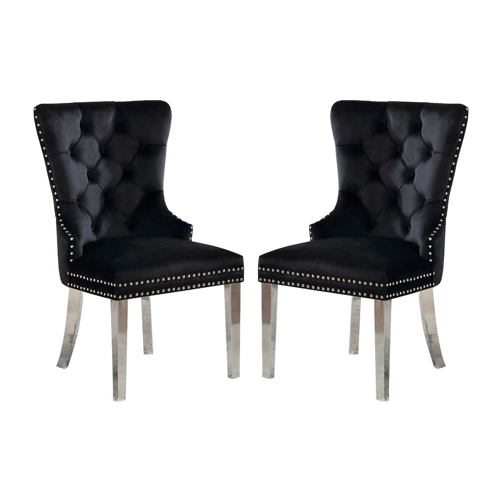Set of 2 Wingback Dining Chair with Button Tufted in Black