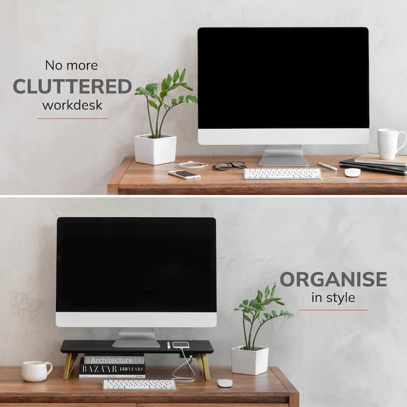 Jani Wood Monitor Stand Riser Desk - Ergonomic Design Stand, Desktop Organizer Table for Home, Office Workspace, Gaming Desk