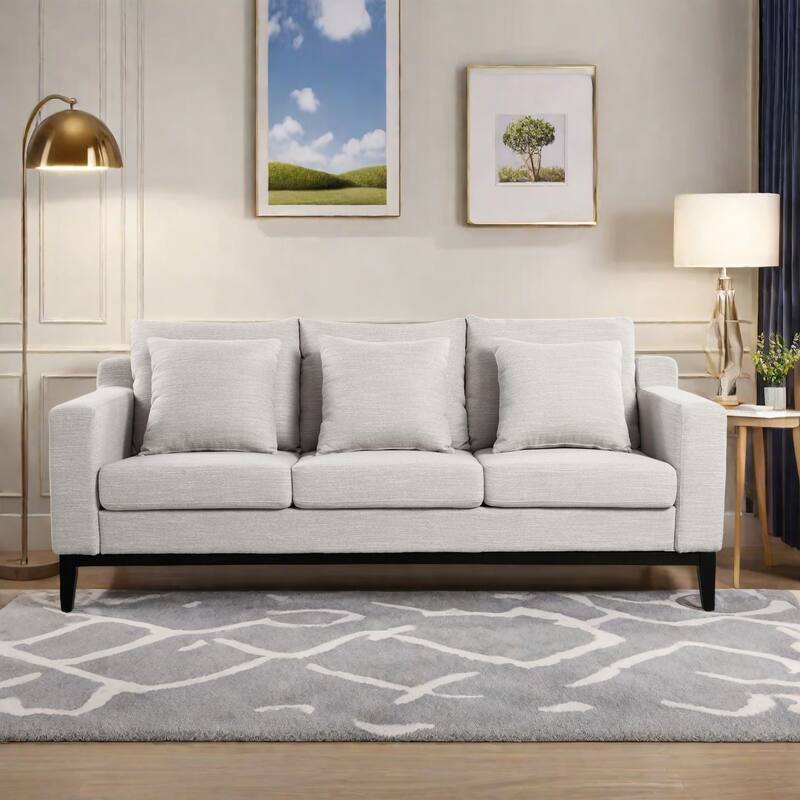80.5" Polyester 3-Seater Sofa,Solid Wood Trim - Premium Comfort for Living Room or Study - Grey