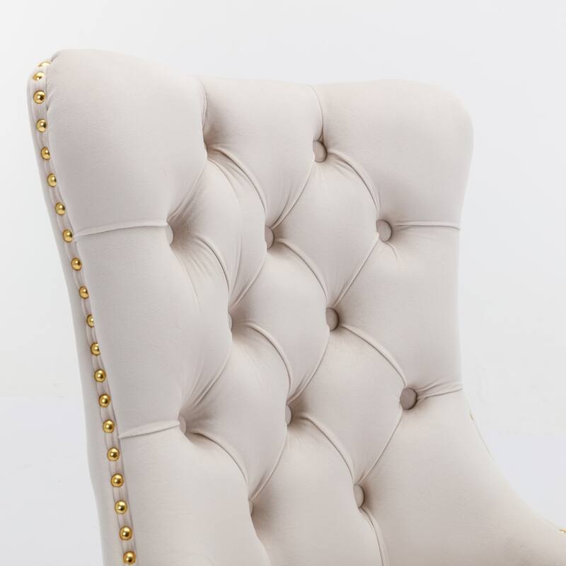 Set of 2 Velvet Dining Chairs with Nailhead Trim and Gold-Plated Legs