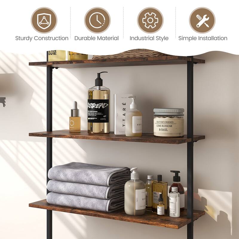 Costway 2 PCS 4-Tier Ladder Shelf Bookshelf Industrial Wall Shelf with - See Details