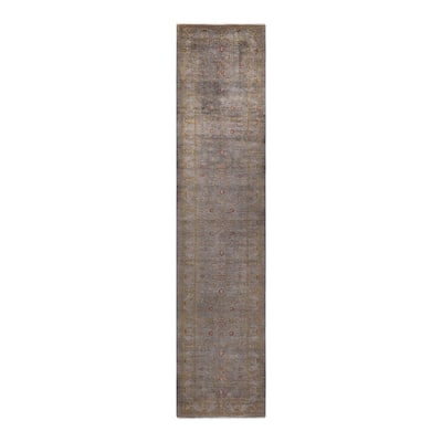 Overton Hand Knotted Wool Vintage Inspired Modern Contemporary Overdyed Gray Runner Rug - 2' 8" x 12' 0"