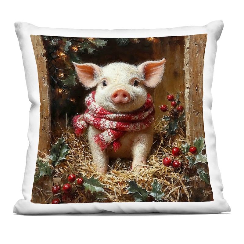 Stupell Pig with Holiday Garlands Decorative Printed Throw Pillow Design by Riley B - Accent - Polyester - Brown - Single