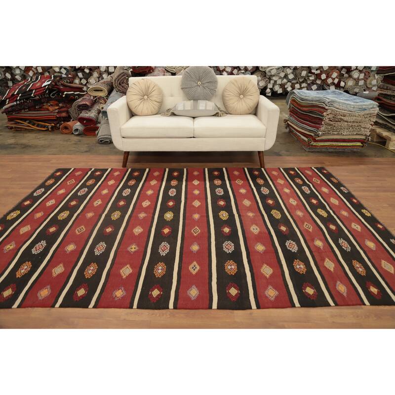 Hand Woven Oriental 100% Wool Carpet Southwestern Tribal Multi-Colored Kilim Area Rug - 9' 2'' X 6' 2''
