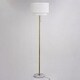 preview thumbnail 5 of 4, Burnaby Gold Brass Mid-Century Modern Floor Lamp White Linen Shade Pull Chain Switch - 15-in W x 62.5-in H x 15-in D