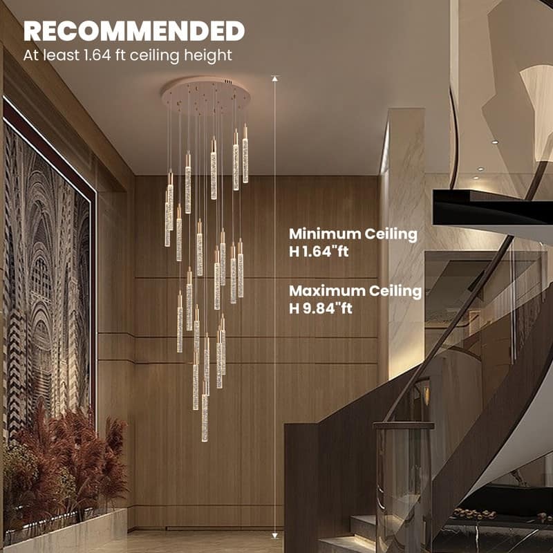 20-Light Gold Crystal Chandeliers Modern Flush Mount Ceiling Chandelier High LED Dimmable Ceiling Chandelier for Entryway