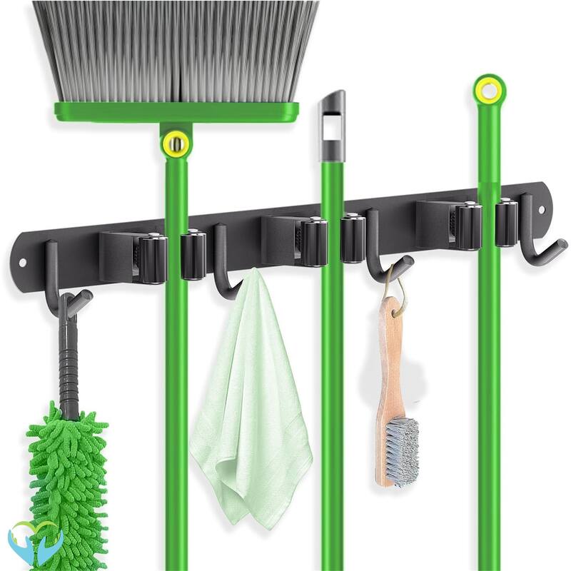 Broom Organizer Storage Tool Racks Stainless Steel - black