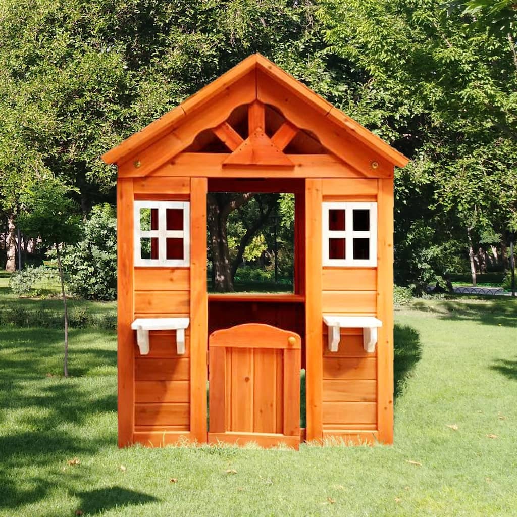 Anmytek All Wooden Kids Playhouse with 2 Windows & Flowerpot Holder - 42"Lx46"Wx55"H - 42" L x 45" W x 55" H