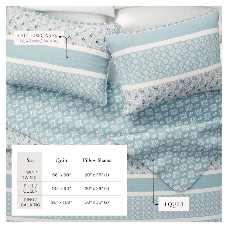 Linery & Co. Stripe & Paisley Microfiber Quilt Set With Shams