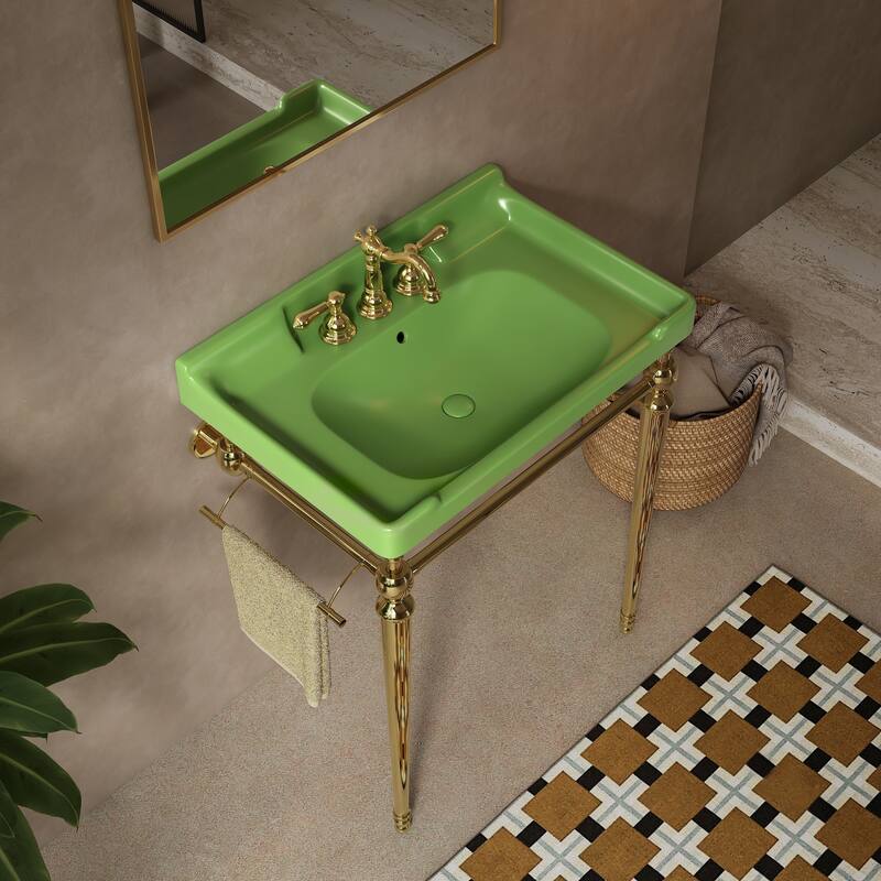 Wall-Mounted Bathroom Vanity with Ceramic Basin and Metal Legs