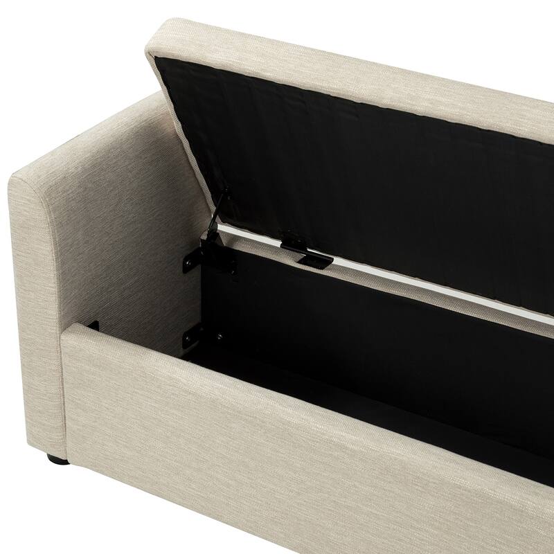 Franco Modern Upholstered Storage Bench with Two Throw Pillows and Thick Padded Cushion