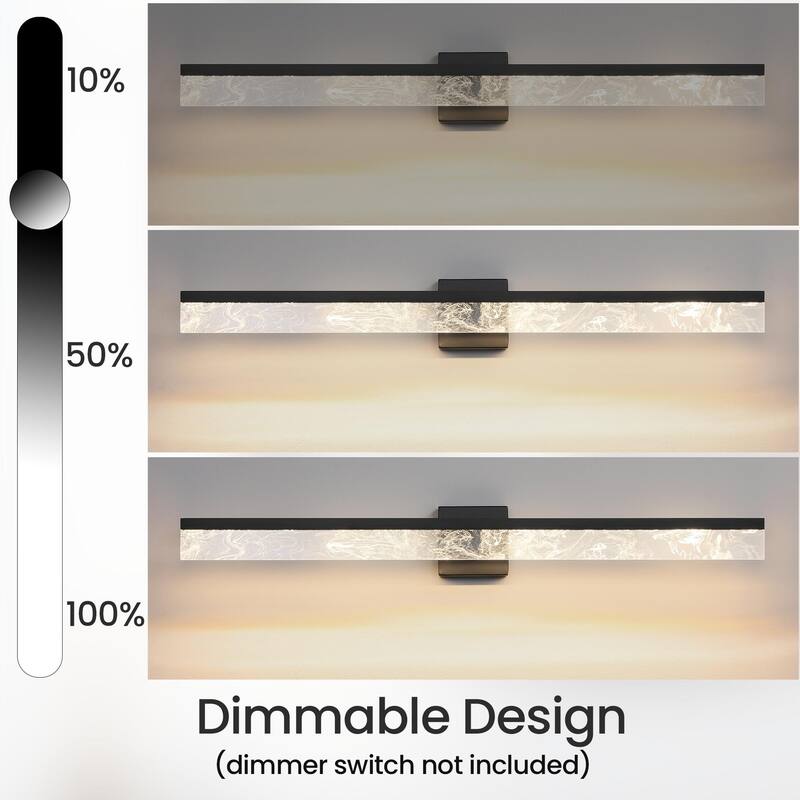 LED Bathroom Vanity Light 24/32/39 inch Dimmable Metal Wall Sconce - Black/Warm White Light
