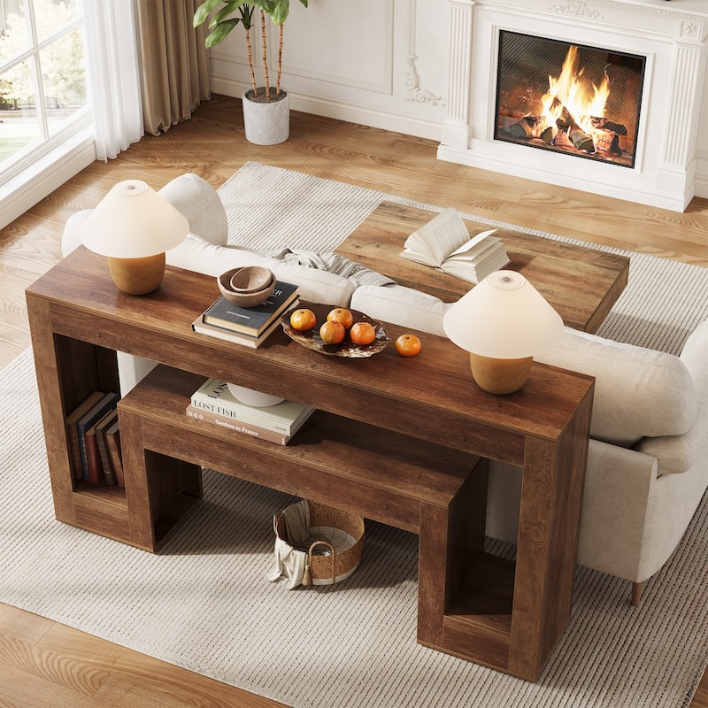 63"Console Table For Entryway,2-Tier Entryway Console Table