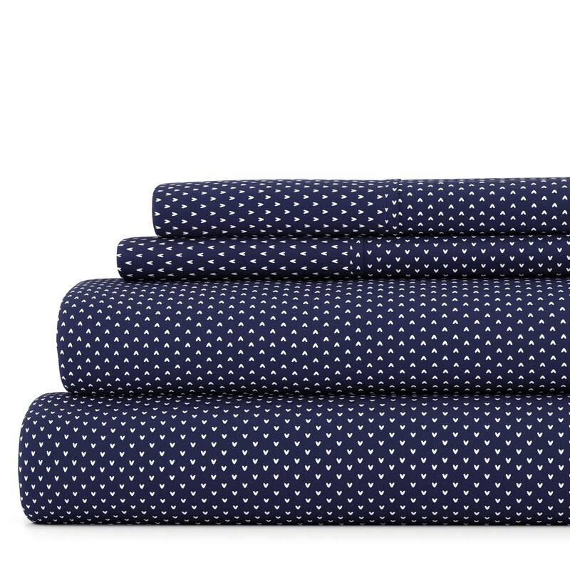 My Heart Pattern 4 Piece Deep Pocket Bed Sheet Set - Twin - Navy