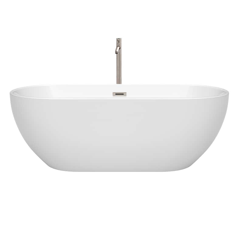 Wyndham Collection Brooklyn 67-Inch White Freestanding Tub w/ Faucet