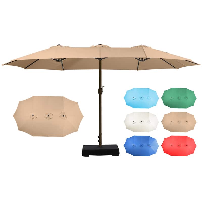 Aoodor 15ft Outdoor Double Sided Market Patio Umbrella with Base Stand