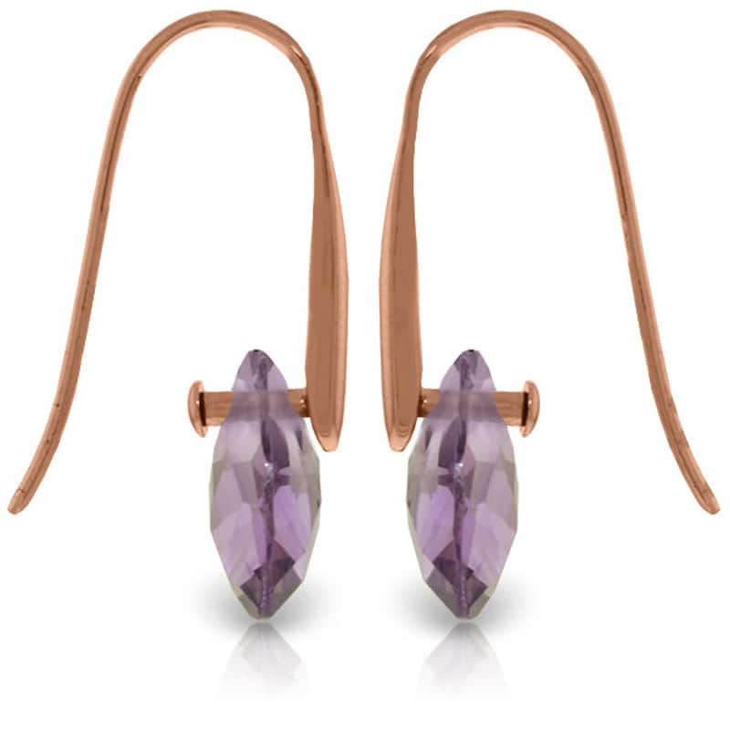 14K Solid Gold Fish Hook Earrings w/ Dangling Briolette Amethysts