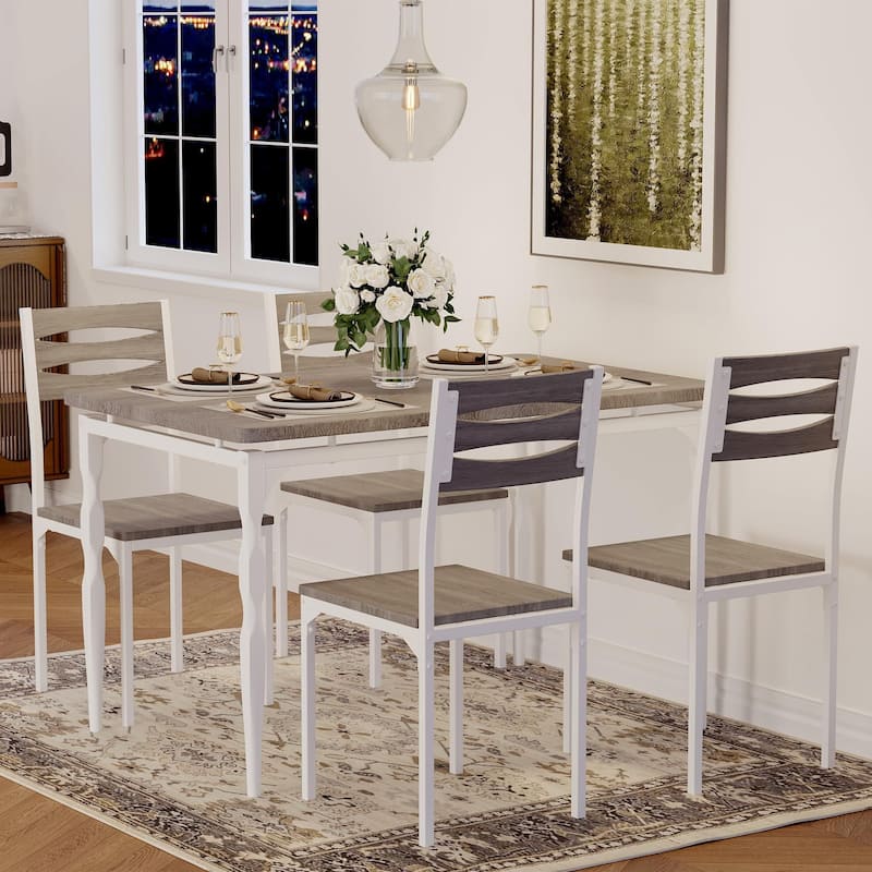 Industrial Style Kitchen Table Set for 4 - Wash Gray