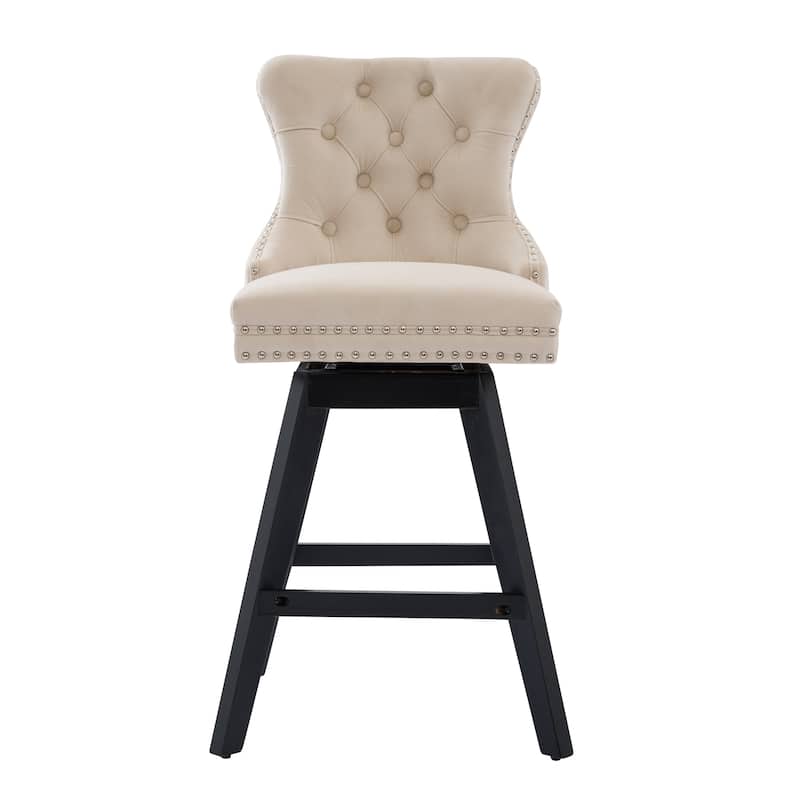 Velvet Barstools Set Curved Button Tufted Accent Chairs Set of 2 with Swivel Seat, Thick Cushion and Solid Rubber Wood Legs