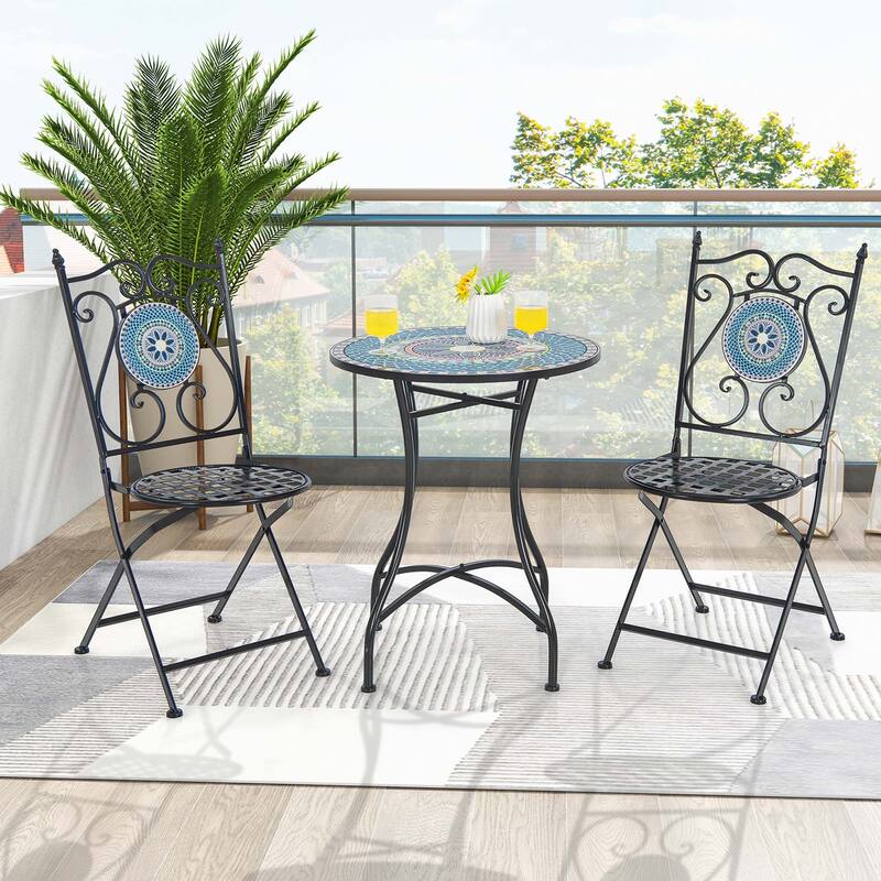 Costway Set of 2/4 Mosaic Chairs for Patio with Decorative Backrest