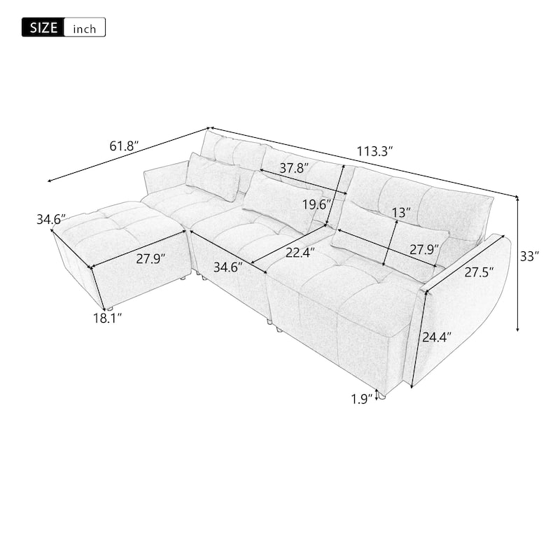 Elegance and Simplicity Modern Sofa Sectional Sofa Couch with Ottoman