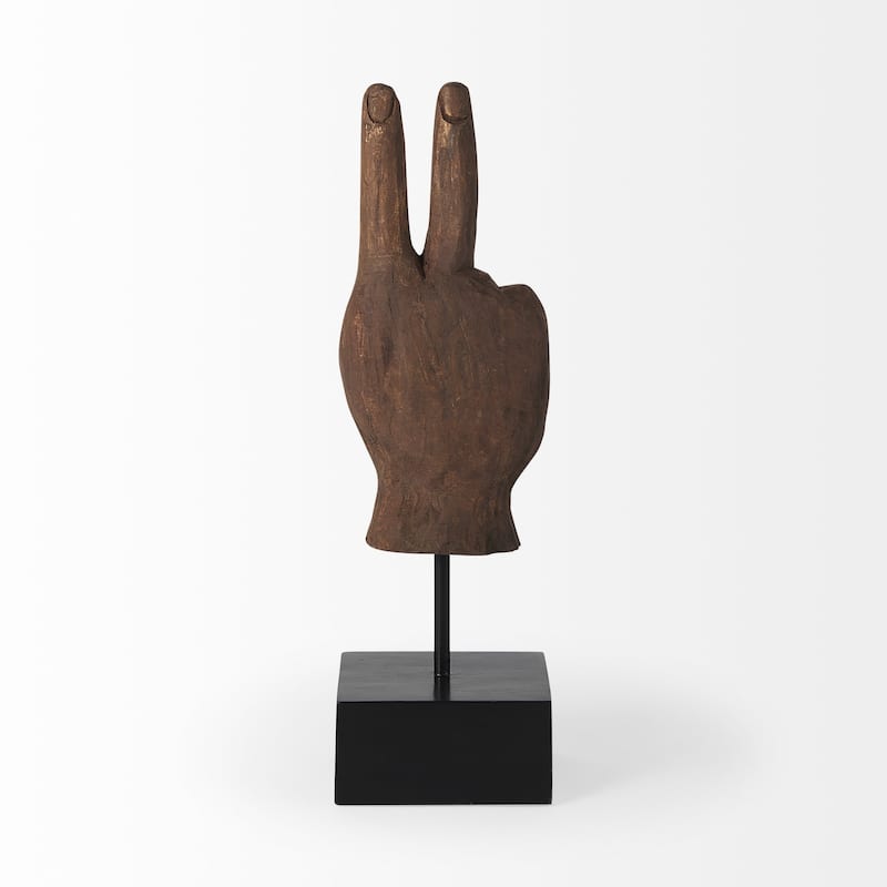 HomeRoots 13" Brown Fabric Hand Tabletop Sculpture - 4" W x 4" D x 13" H