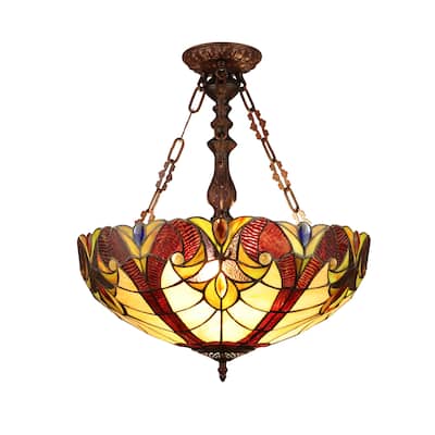 Tiffany-Style Victorian Design 2-light Dark Bronze Convertible Pendant/ Semi-Flush Mount - Dark Bronze