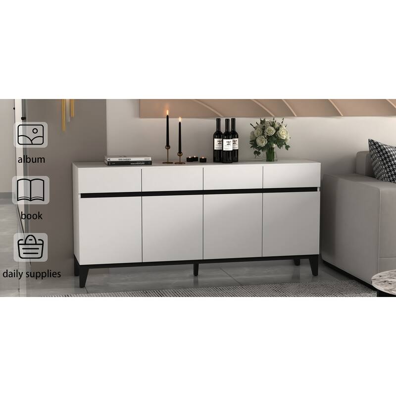63"W Buffet Dresser Cabinet Console Table Sideboard 4 Door 4 Drawer - 62.99"W