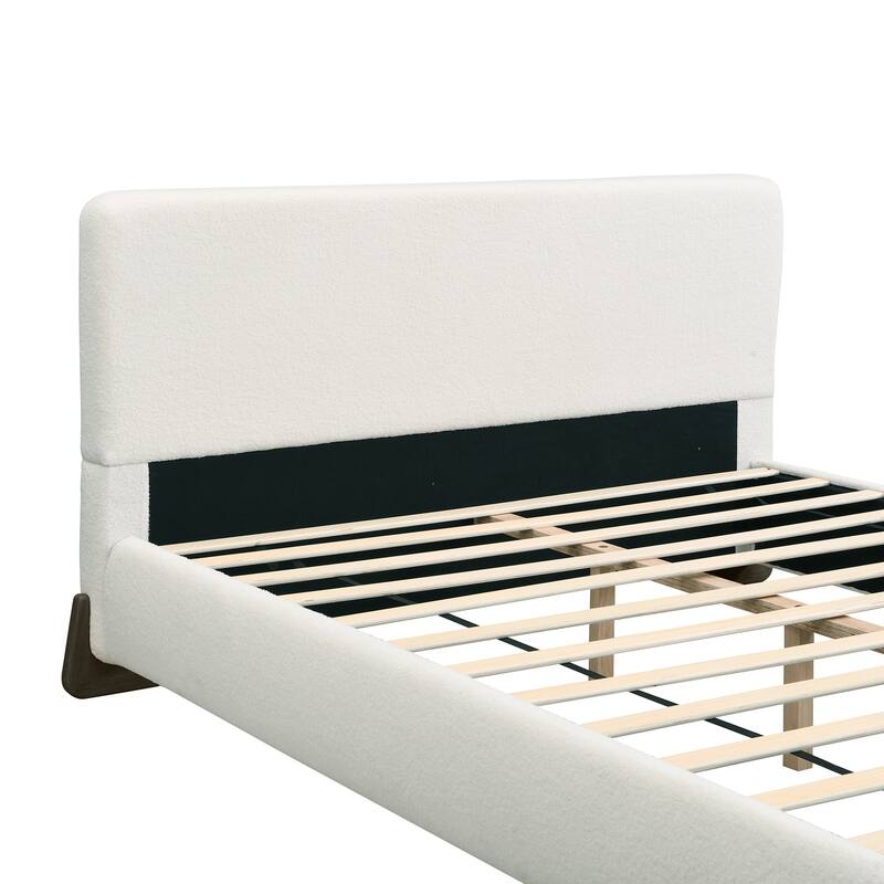 Elegant Terry Upholstered Bed with Dark Brown Solid Wood Legs, King/Queen Luxury Bedroom