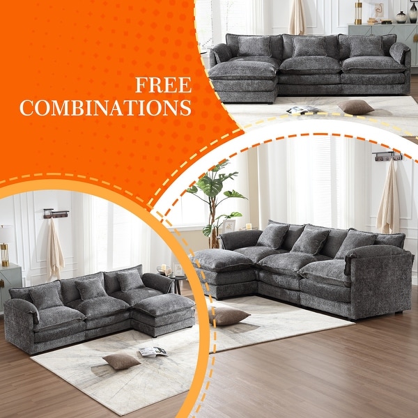 Chenille Fabric L-Shape Comfy Oversized three-seat Modular