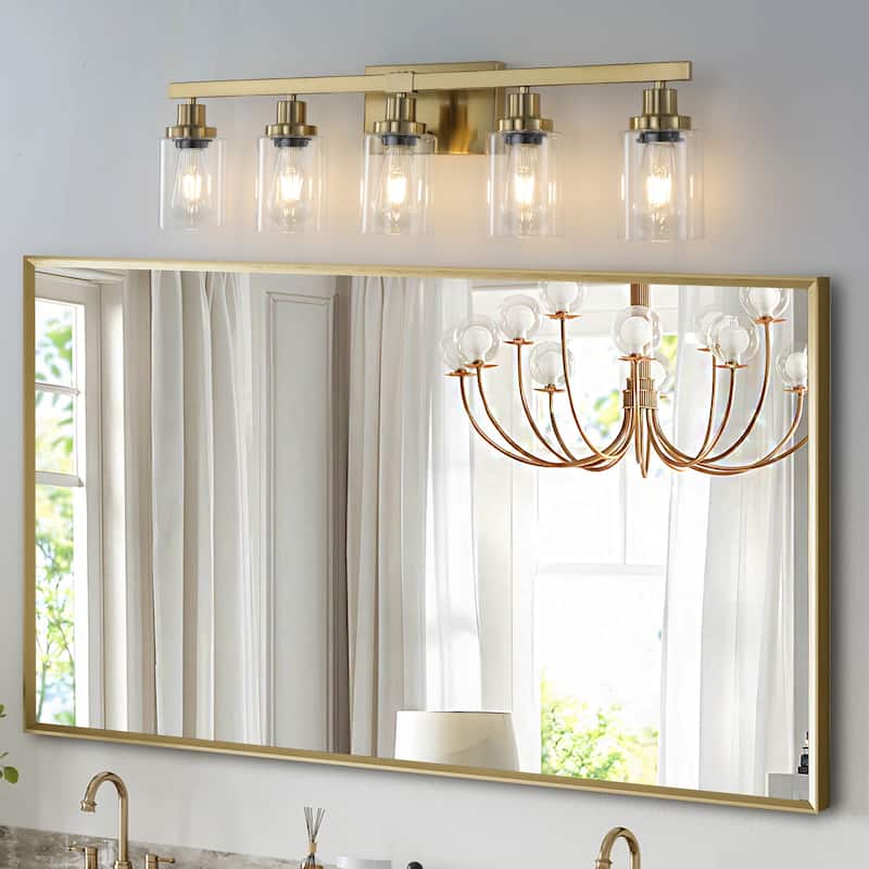 Golden Iron Wall Light Fixture with 5 Bulbs for Bathroom and Vanity - 29.9" W x 9.1" H