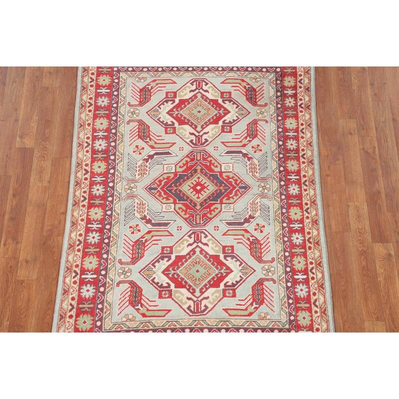 Oriental Blue Kazak Area Rug Hand-Knotted Wool Carpet - 3'8" x 5'8"