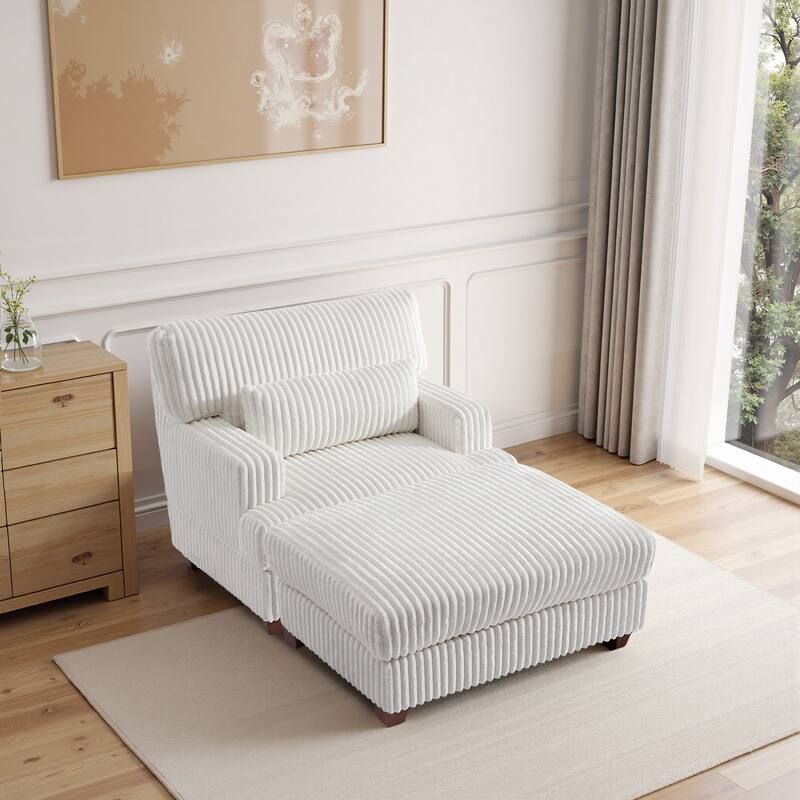 Modern Oversized Plush Corduroy Chaise Lounge Chair with Ottoman