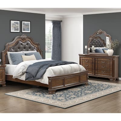 Traditional Bedroom Furniture 3pc Set Bed Dresser Mirror