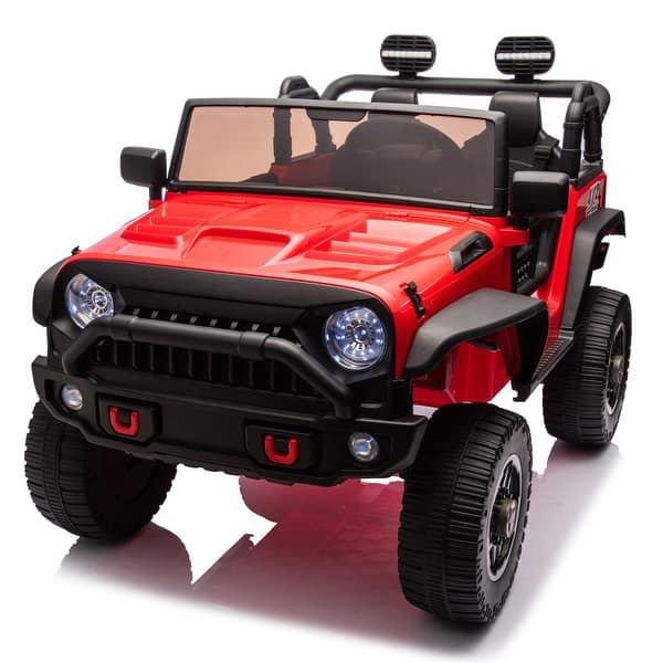 slide 2 of 45, 24V Two-Seater Kids Ride-On Truck with Parental Control - Off-Road Ready, LED Lights, Music, Bluetooth, Ages 3+ Red