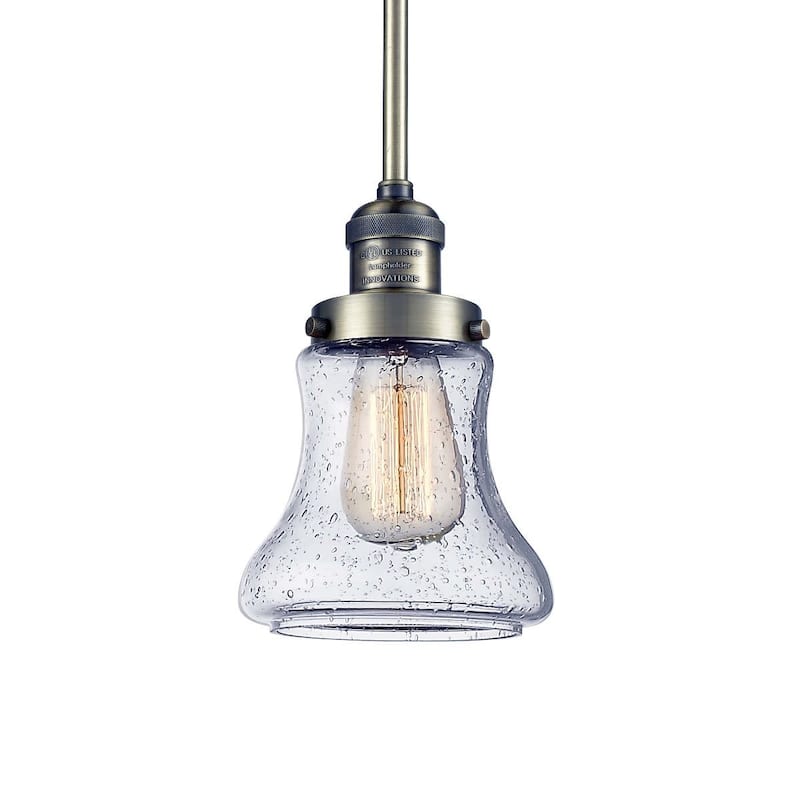 Innovations Lighting Bellmont 7" Wide Mini Pendant - Downrod - Antique Brass / Seedy