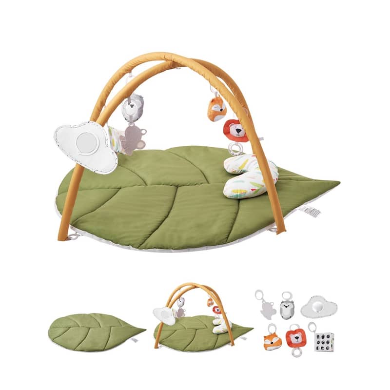 Large Baby Activity Play Mat with Tummy Time Pillow and 6 Hanging Toys for Newborn Infants